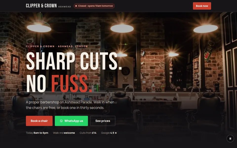The Clipper and Crown worked example barbershop website
