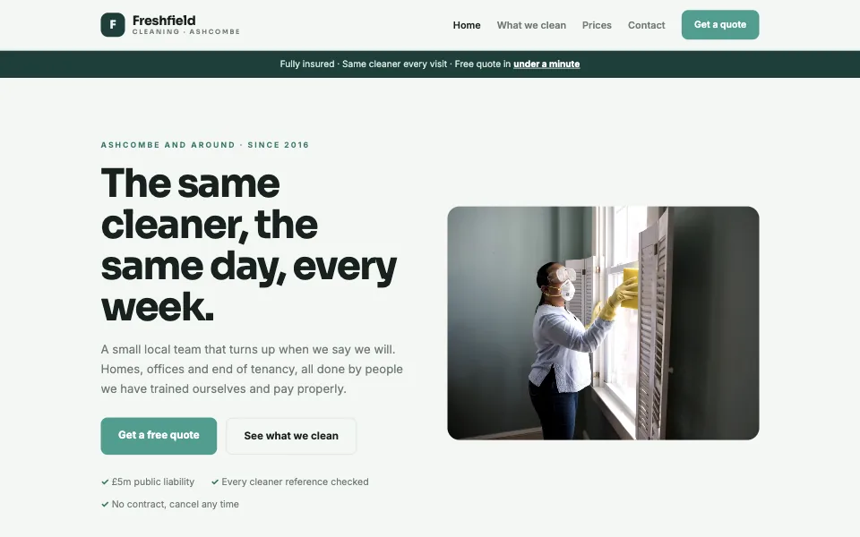 The Freshfield worked example site, home page