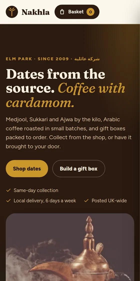 The Nakhla online shop on a phone