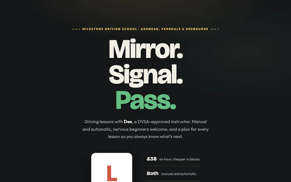 The Milestone worked example site, home page