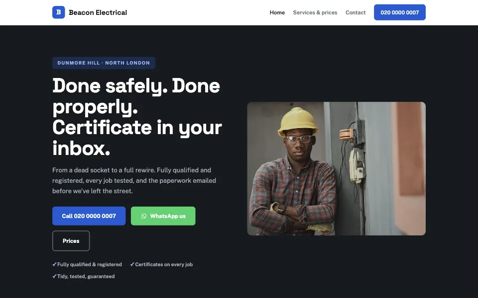The Beacon worked example site, home page