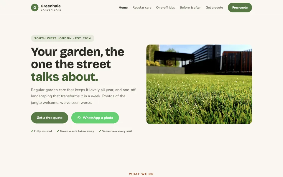 The Greenhale worked example site, home page