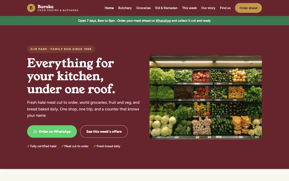 The Baraka worked example site, home page