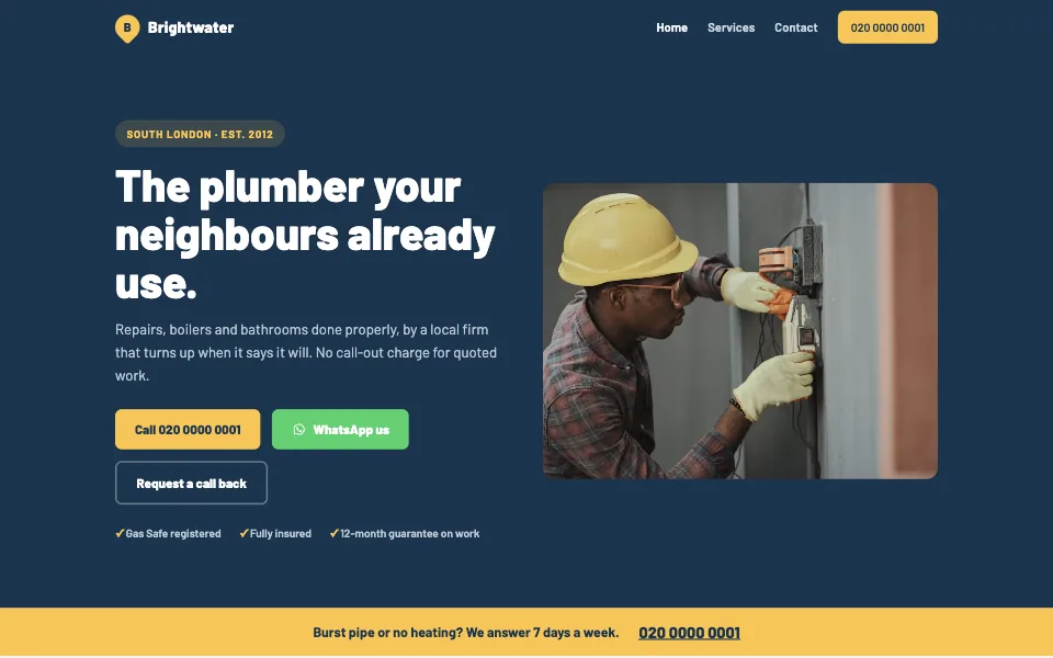The Brightwater worked example site, home page