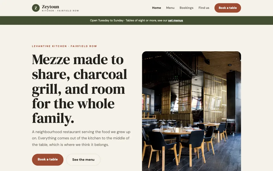 The Zeytoun Kitchen worked example site, home page