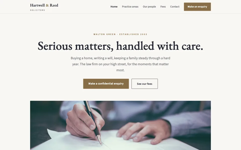 The Hartwell & Reed worked example site, home page